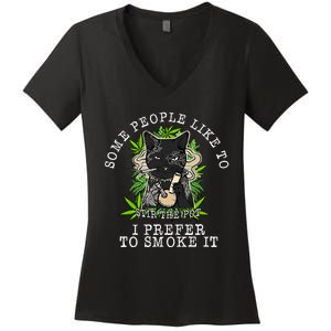 Some People Like To Stir The Pot I Prefer To Smoke It Cat Women's V-Neck T-Shirt