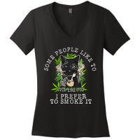 Some People Like To Stir The Pot I Prefer To Smoke It Cat Women's V-Neck T-Shirt