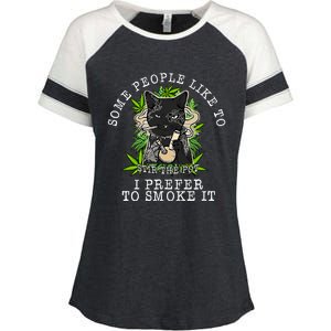 Some People Like To Stir The Pot I Prefer To Smoke It Cat Enza Ladies Jersey Colorblock Tee