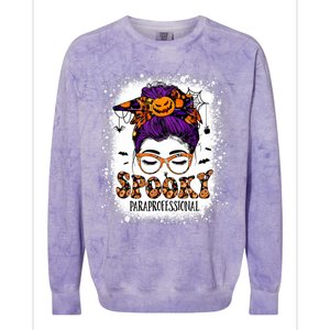 Spooky Paraprofessional Life Halloween Messy Bun Teacher Colorblast Crewneck Sweatshirt