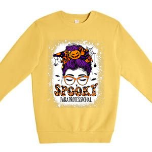 Spooky Paraprofessional Life Halloween Messy Bun Teacher Premium Crewneck Sweatshirt