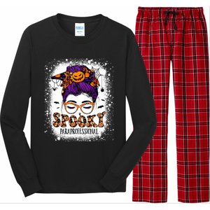 Spooky Paraprofessional Life Halloween Messy Bun Teacher Long Sleeve Pajama Set