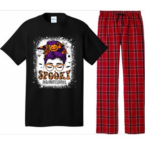 Spooky Paraprofessional Life Halloween Messy Bun Teacher Pajama Set