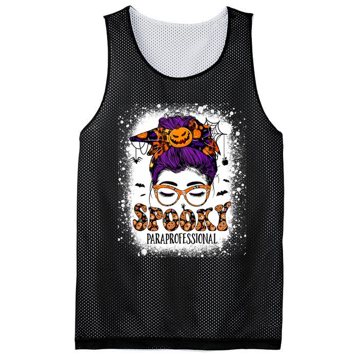 Spooky Paraprofessional Life Halloween Messy Bun Teacher Mesh Reversible Basketball Jersey Tank