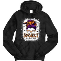 Spooky Paraprofessional Life Halloween Messy Bun Teacher Tie Dye Hoodie