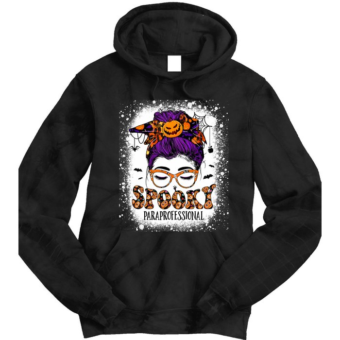 Spooky Paraprofessional Life Halloween Messy Bun Teacher Tie Dye Hoodie