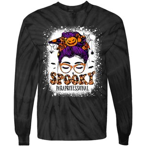 Spooky Paraprofessional Life Halloween Messy Bun Teacher Tie-Dye Long Sleeve Shirt