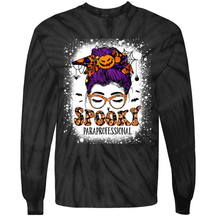 Spooky Paraprofessional Life Halloween Messy Bun Teacher Tie-Dye Long Sleeve Shirt