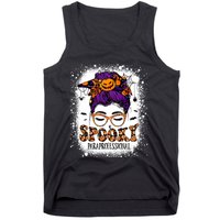 Spooky Paraprofessional Life Halloween Messy Bun Teacher Tank Top