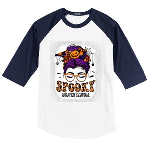 Spooky Paraprofessional Life Halloween Messy Bun Teacher Baseball Sleeve Shirt