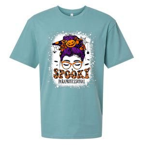 Spooky Paraprofessional Life Halloween Messy Bun Teacher Sueded Cloud Jersey T-Shirt