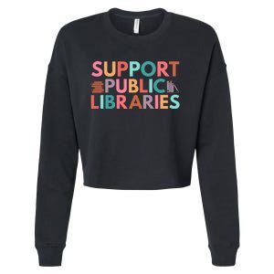 Support Public Libraries Bookworm Book Lover Cropped Pullover Crew