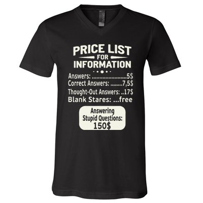 Sarcastic Price List For Information Funny Work Saying V-Neck T-Shirt