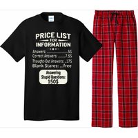 Sarcastic Price List For Information Funny Work Saying Pajama Set