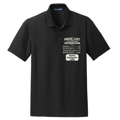 Sarcastic Price List For Information Funny Work Saying Dry Zone Grid Polo