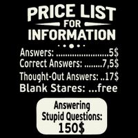 Sarcastic Price List For Information Funny Work Saying Mousepad