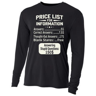 Sarcastic Price List For Information Funny Work Saying Cooling Performance Long Sleeve Crew