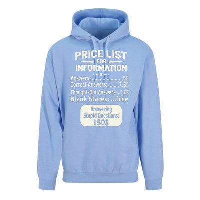 Sarcastic Price List For Information Funny Work Saying Unisex Surf Hoodie