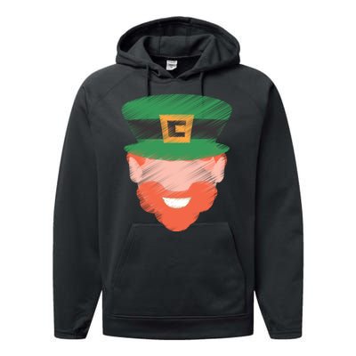 St Patrick Leprechaun Head Performance Fleece Hoodie