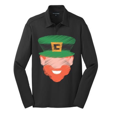 St Patrick Leprechaun Head Silk Touch Performance Long Sleeve Polo