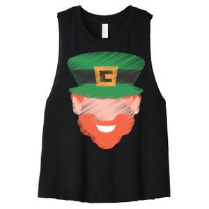 St Patrick Leprechaun Head Women's Racerback Cropped Tank