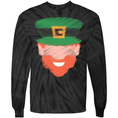 St Patrick Leprechaun Head Tie-Dye Long Sleeve Shirt