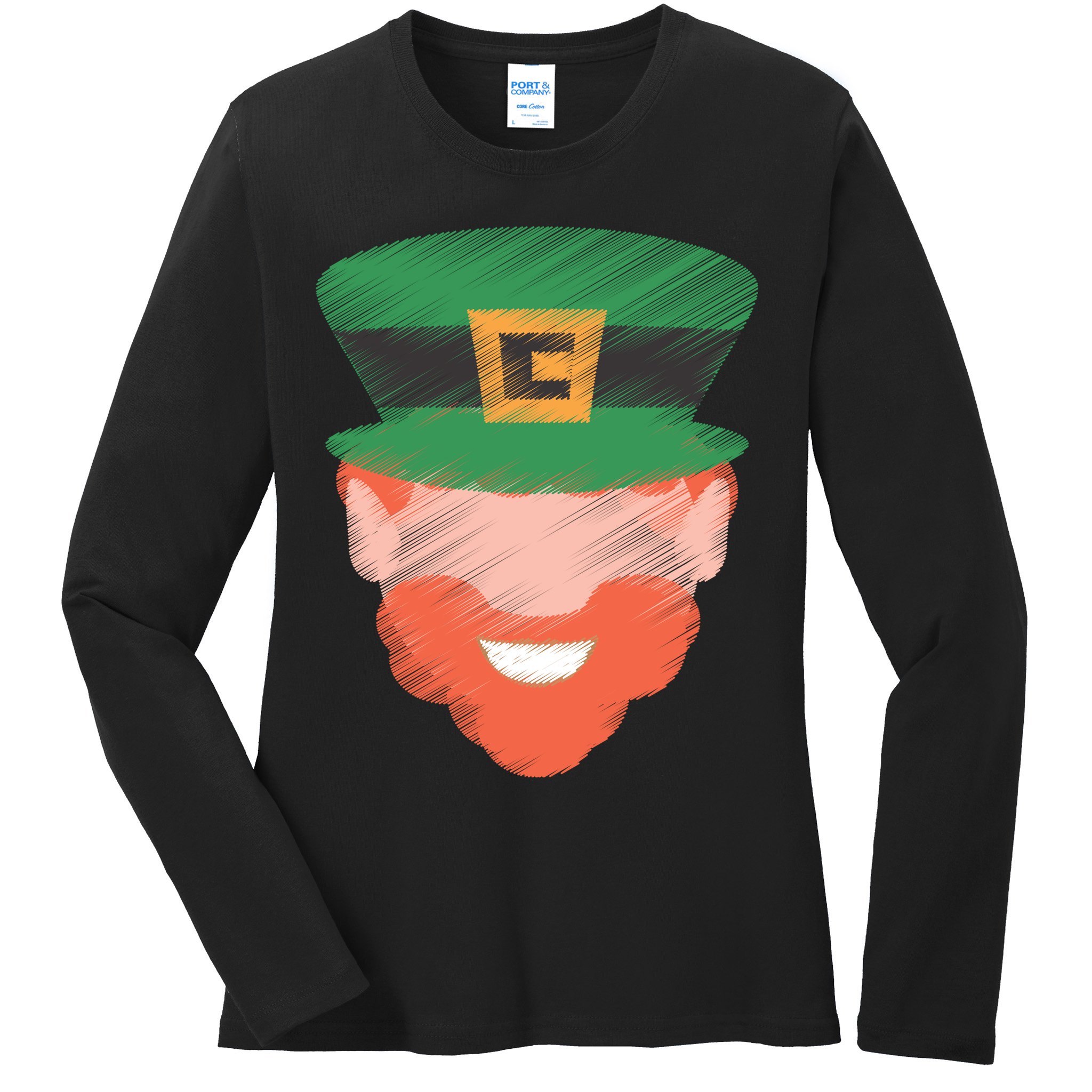 St Patrick Leprechaun Head Ladies Long Sleeve Shirt