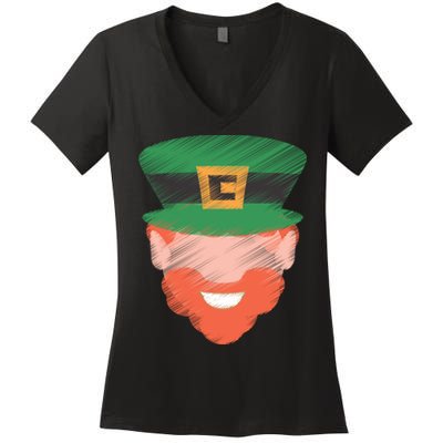 St Patrick Leprechaun Head Women's V-Neck T-Shirt