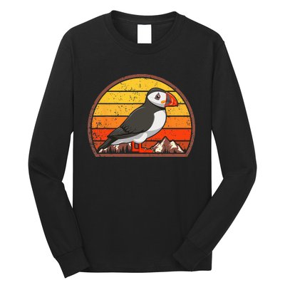 Sunset Puffin Lover Gift Vintage Retro Puffin Long Sleeve Shirt