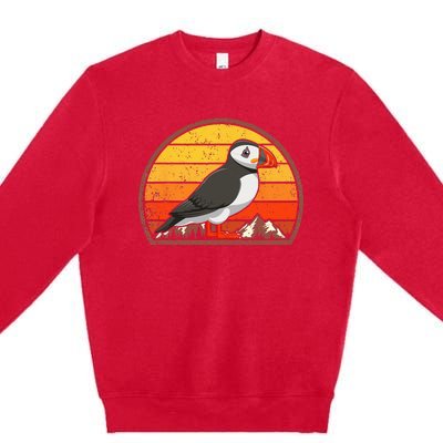 Sunset Puffin Lover Gift Vintage Retro Puffin Premium Crewneck Sweatshirt