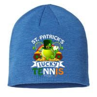 St Patrick's Lucky Tennis Player Shamrock And Glass Of Beer Great Gift Sustainable Beanie