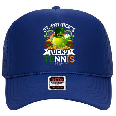 St Patrick's Lucky Tennis Player Shamrock And Glass Of Beer Great Gift High Crown Mesh Back Trucker Hat