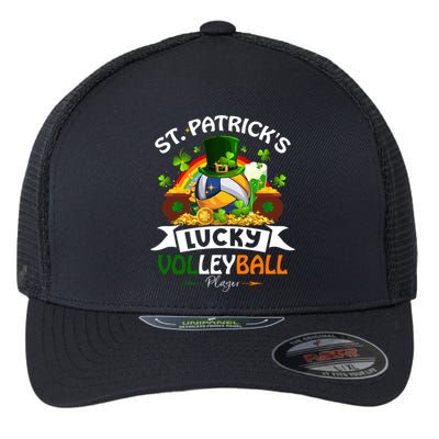 St Patrick's Lucky Volleyball Player Shamrock Glass Of Beer Gift Flexfit Unipanel Trucker Cap