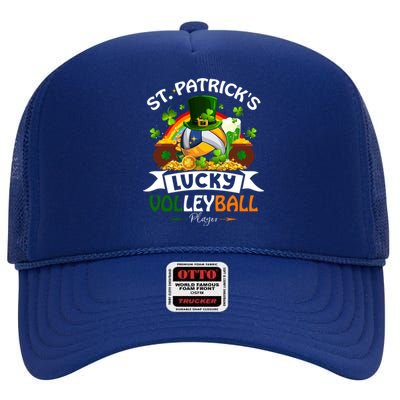 St Patrick's Lucky Volleyball Player Shamrock Glass Of Beer Gift High Crown Mesh Back Trucker Hat