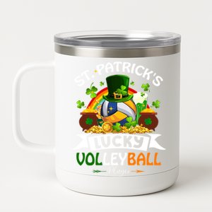 St Patrick's Lucky Volleyball Player Shamrock Glass Of Beer Gift 12 oz Stainless Steel Tumbler Cup