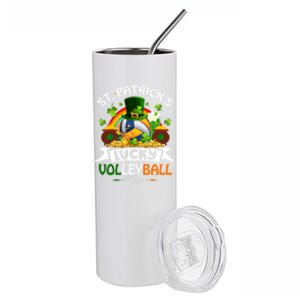 St Patrick's Lucky Volleyball Player Shamrock Glass Of Beer Gift Stainless Steel Tumbler