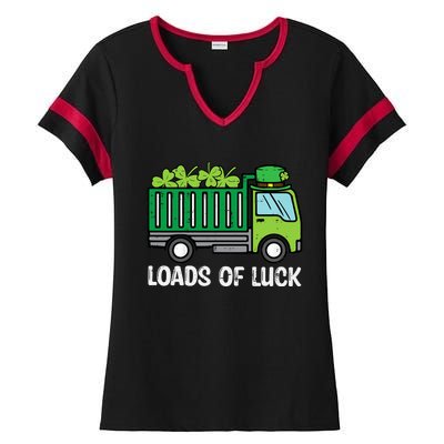 St Patricks Loads Of Luck Dump Truck Paddys Day Boy Ladies Halftime Notch Neck Tee