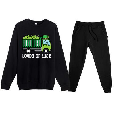 St Patricks Loads Of Luck Dump Truck Paddys Day Boy Premium Crewneck Sweatsuit Set