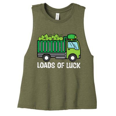 St Patricks Loads Of Luck Dump Truck Paddys Day Boy Women's Racerback Cropped Tank