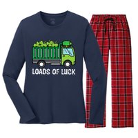 St Patricks Loads Of Luck Dump Truck Paddys Day Boy Women's Long Sleeve Flannel Pajama Set 