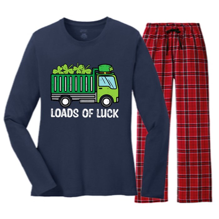 St Patricks Loads Of Luck Dump Truck Paddys Day Boy Women's Long Sleeve Flannel Pajama Set 