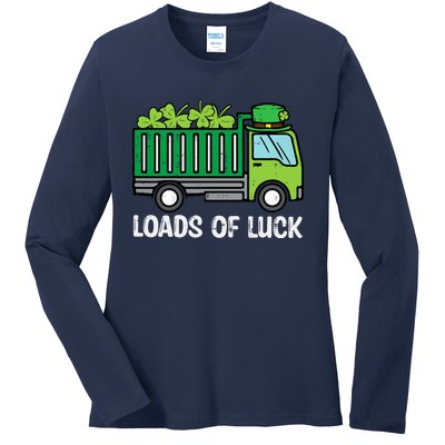 St Patricks Loads Of Luck Dump Truck Paddys Day Boy Ladies Long Sleeve Shirt