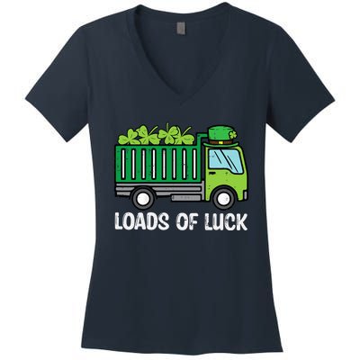 St Patricks Loads Of Luck Dump Truck Paddys Day Boy Women's V-Neck T-Shirt