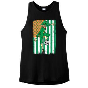 Soccer Player Leprechaun Irish American Flag St Patricks Day Gift Ladies PosiCharge Tri-Blend Wicking Tank