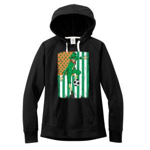 Soccer Player Leprechaun Irish American Flag St Patricks Day Gift Women's Fleece Hoodie