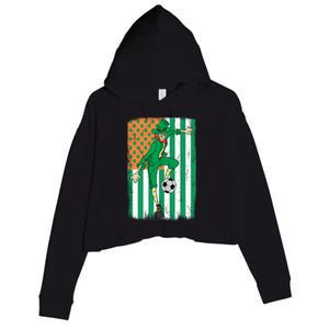 Soccer Player Leprechaun Irish American Flag St Patricks Day Gift Crop Fleece Hoodie