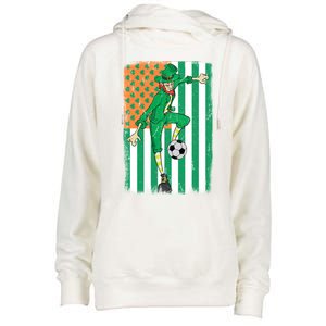 Soccer Player Leprechaun Irish American Flag St Patricks Day Gift Womens Funnel Neck Pullover Hood