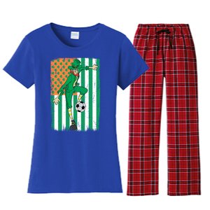 Soccer Player Leprechaun Irish American Flag St Patricks Day Gift Women's Flannel Pajama Set