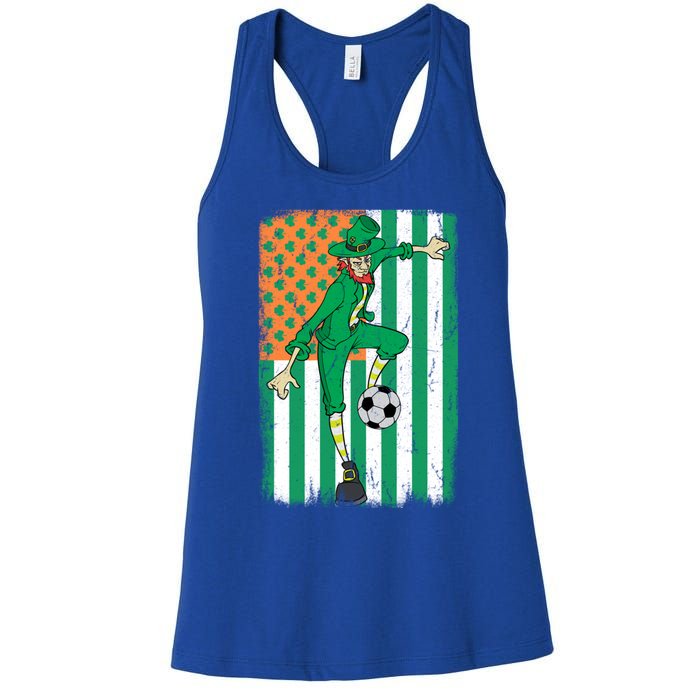 Soccer Player Leprechaun Irish American Flag St Patricks Day Gift Women's Racerback Tank