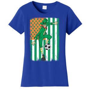 Soccer Player Leprechaun Irish American Flag St Patricks Day Gift Women's T-Shirt